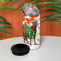 Kyrgyzstan Christmas 4 in 1 Can Cooler Tumbler with Mountain Goat in Festive Red Snowflake Pattern and Holiday Tree - Wonder Print Shop