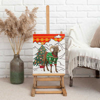 Kyrgyzstan Christmas Canvas Wall Art with Mountain Goat in Festive Red Snowflake Pattern and Holiday Tree - Wonder Print Shop
