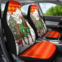 Kyrgyzstan Christmas Car Seat Cover with Mountain Goat in Festive Red Snowflake Pattern and Holiday Tree - Wonder Print Shop