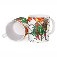 Kyrgyzstan Christmas Ceramic Mug with Mountain Goat in Festive Red Snowflake Pattern and Holiday Tree - Wonder Print Shop