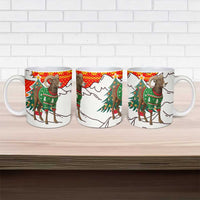 Kyrgyzstan Christmas Ceramic Mug with Mountain Goat in Festive Red Snowflake Pattern and Holiday Tree - Wonder Print Shop