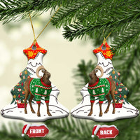 Kyrgyzstan Christmas Ceramic Ornament with Mountain Goat in Festive Red Snowflake Pattern and Holiday Tree - Wonder Print Shop