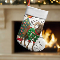 Kyrgyzstan Christmas Stocking with Mountain Goat in Festive Red Snowflake Pattern and Holiday Tree - Wonder Print Shop