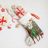 Kyrgyzstan Christmas Stocking with Mountain Goat in Festive Red Snowflake Pattern and Holiday Tree - Wonder Print Shop