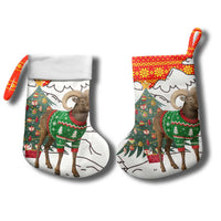 Kyrgyzstan Christmas Stocking with Mountain Goat in Festive Red Snowflake Pattern and Holiday Tree - Wonder Print Shop