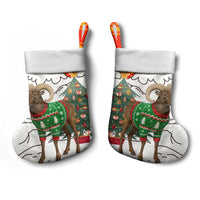Kyrgyzstan Christmas Stocking with Mountain Goat in Festive Red Snowflake Pattern and Holiday Tree - Wonder Print Shop