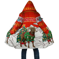 Kyrgyzstan Christmas Cloak with Mountain Goat in Festive Red Snowflake Pattern and Holiday Tree - Wonder Print Shop