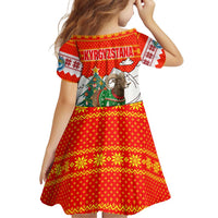 Kyrgyzstan Christmas Family Matching Off Shoulder Short Dress and Hawaiian Shirt with Mountain Goat in Festive Red Snowflake Pattern and Holiday Tree - Wonder Print Shop