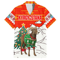 Kyrgyzstan Christmas Family Matching Off Shoulder Short Dress and Hawaiian Shirt with Mountain Goat in Festive Red Snowflake Pattern and Holiday Tree - Wonder Print Shop