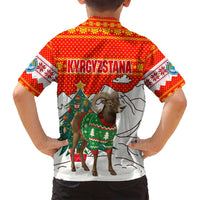 Kyrgyzstan Christmas Family Matching Summer Maxi Dress and Hawaiian Shirt with Mountain Goat in Festive Red Snowflake Pattern and Holiday Tree - Wonder Print Shop