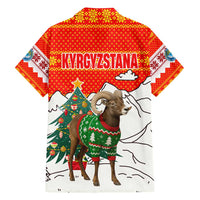 Kyrgyzstan Christmas Family Matching Tank Maxi Dress and Hawaiian Shirt with Mountain Goat in Festive Red Snowflake Pattern and Holiday Tree - Wonder Print Shop