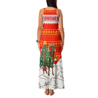 Kyrgyzstan Christmas Family Matching Tank Maxi Dress and Hawaiian Shirt with Mountain Goat in Festive Red Snowflake Pattern and Holiday Tree - Wonder Print Shop