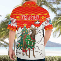 Kyrgyzstan Christmas Hawaiian Shirt with Mountain Goat in Festive Red Snowflake Pattern and Holiday Tree - Wonder Print Shop
