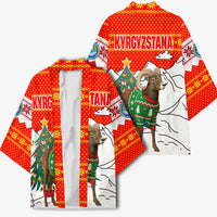 Kyrgyzstan Christmas Kimono with Mountain Goat in Festive Red Snowflake Pattern and Holiday Tree - Wonder Print Shop