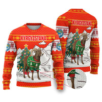 Kyrgyzstan Christmas Ugly Christmas Sweater with Mountain Goat in Festive Red Snowflake Pattern and Holiday Tree - Wonder Print Shop