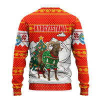 Kyrgyzstan Christmas Ugly Christmas Sweater with Mountain Goat in Festive Red Snowflake Pattern and Holiday Tree - Wonder Print Shop