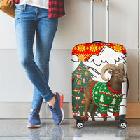 Kyrgyzstan Christmas Luggage Cover with Mountain Goat in Festive Red Snowflake Pattern and Holiday Tree - Wonder Print Shop