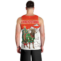 Kyrgyzstan Christmas Men Tank Top with Mountain Goat in Festive Red Snowflake Pattern and Holiday Tree - Wonder Print Shop