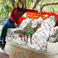 Kyrgyzstan Christmas Quilt with Mountain Goat in Festive Red Snowflake Pattern and Holiday Tree - Wonder Print Shop