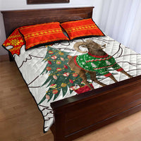 Kyrgyzstan Christmas Quilt Bed Set with Mountain Goat in Festive Red Snowflake Pattern and Holiday Tree - Wonder Print Shop