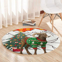 Kyrgyzstan Christmas Round Carpet with Mountain Goat in Festive Red Snowflake Pattern and Holiday Tree - Wonder Print Shop