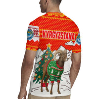 Kyrgyzstan Christmas Rugby Jersey with Mountain Goat in Festive Red Snowflake Pattern and Holiday Tree - Wonder Print Shop
