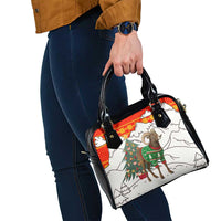 Kyrgyzstan Christmas Shoulder Handbag with Mountain Goat in Festive Red Snowflake Pattern and Holiday Tree - Wonder Print Shop