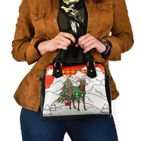 Kyrgyzstan Christmas Shoulder Handbag with Mountain Goat in Festive Red Snowflake Pattern and Holiday Tree - Wonder Print Shop