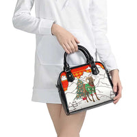 Kyrgyzstan Christmas Shoulder Handbag with Mountain Goat in Festive Red Snowflake Pattern and Holiday Tree - Wonder Print Shop