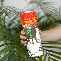 Kyrgyzstan Christmas Skinny Tumbler with Mountain Goat in Festive Red Snowflake Pattern and Holiday Tree - Wonder Print Shop