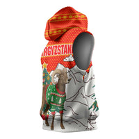 Kyrgyzstan Christmas Sleeveless Hoodie with Mountain Goat in Festive Red Snowflake Pattern and Holiday Tree - Wonder Print Shop