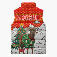Kyrgyzstan Christmas Sleeveless Puffer Jacket with Mountain Goat in Festive Red Snowflake Pattern and Holiday Tree - Wonder Print Shop