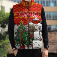 Kyrgyzstan Christmas Sleeveless Puffer Jacket with Mountain Goat in Festive Red Snowflake Pattern and Holiday Tree - Wonder Print Shop