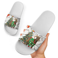 Kyrgyzstan Christmas Slide Sandals with Mountain Goat in Festive Red Snowflake Pattern and Holiday Tree - Wonder Print Shop