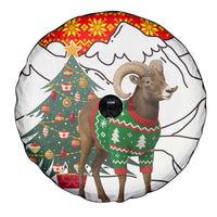 Kyrgyzstan Christmas Spare Tire Cover with Mountain Goat in Festive Red Snowflake Pattern and Holiday Tree - Wonder Print Shop