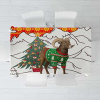 Kyrgyzstan Christmas Tablecloth with Mountain Goat in Festive Red Snowflake Pattern and Holiday Tree - Wonder Print Shop