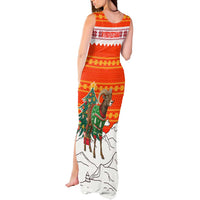Kyrgyzstan Christmas Tank Maxi Dress with Mountain Goat in Festive Red Snowflake Pattern and Holiday Tree - Wonder Print Shop