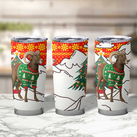 Kyrgyzstan Christmas Tumbler Cup with Mountain Goat in Festive Red Snowflake Pattern and Holiday Tree - Wonder Print Shop