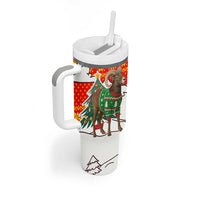 Kyrgyzstan Christmas Tumbler With Handle with Mountain Goat in Festive Red Snowflake Pattern and Holiday Tree - Wonder Print Shop