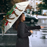 Kyrgyzstan Christmas Umbrella with Mountain Goat in Festive Red Snowflake Pattern and Holiday Tree - Wonder Print Shop