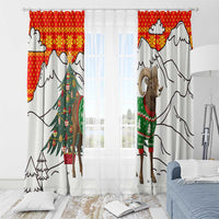 Kyrgyzstan Christmas Window Curtain with Mountain Goat in Festive Red Snowflake Pattern and Holiday Tree - Wonder Print Shop