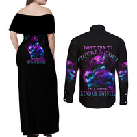 Don't Try To Figure Me Out Couples Matching Off Shoulder Maxi Dress and Long Sleeve Button Shirt - Wonder Print Shop