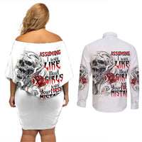 Assuming I Was Like Most Girls Skull Couples Matching Off Shoulder Short Dress and Long Sleeve Button Shirt - Wonder Print Shop