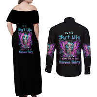 Karma Fairy Sugar Skull Couples Matching Off Shoulder Maxi Dress and Long Sleeve Button Shirt - Wonder Print Shop