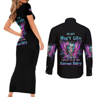 Karma Fairy Sugar Skull Couples Matching Short Sleeve Bodycon Dress and Long Sleeve Button Shirt - Wonder Print Shop
