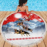 German Shepherd Christmas Beach Blanket with Santa Sleigh Ride and Snowy Mountain Design - Wonder Print Shop