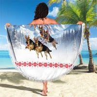 German Shepherd Christmas Beach Blanket with Santa Sleigh Ride and Snowy Mountain Design - Wonder Print Shop