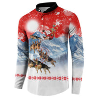 German Shepherd Christmas Button Sweatshirt with Santa Sleigh Ride and Snowy Mountain Design - Wonder Print Shop