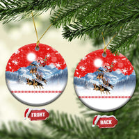 German Shepherd Christmas Ceramic Ornament with Santa Sleigh Ride and Snowy Mountain Design - Wonder Print Shop