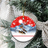 German Shepherd Christmas Ceramic Ornament with Santa Sleigh Ride and Snowy Mountain Design - Wonder Print Shop